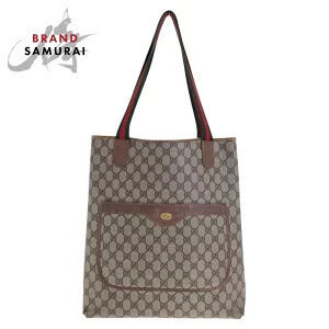Gucci Sherry Tote Bag Shoulder Beige Brown GG Supreme Canvas Leather